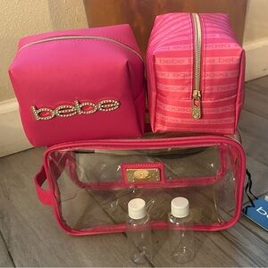 Bebe Fuchsia and Pink Cosmetic Bag Trio